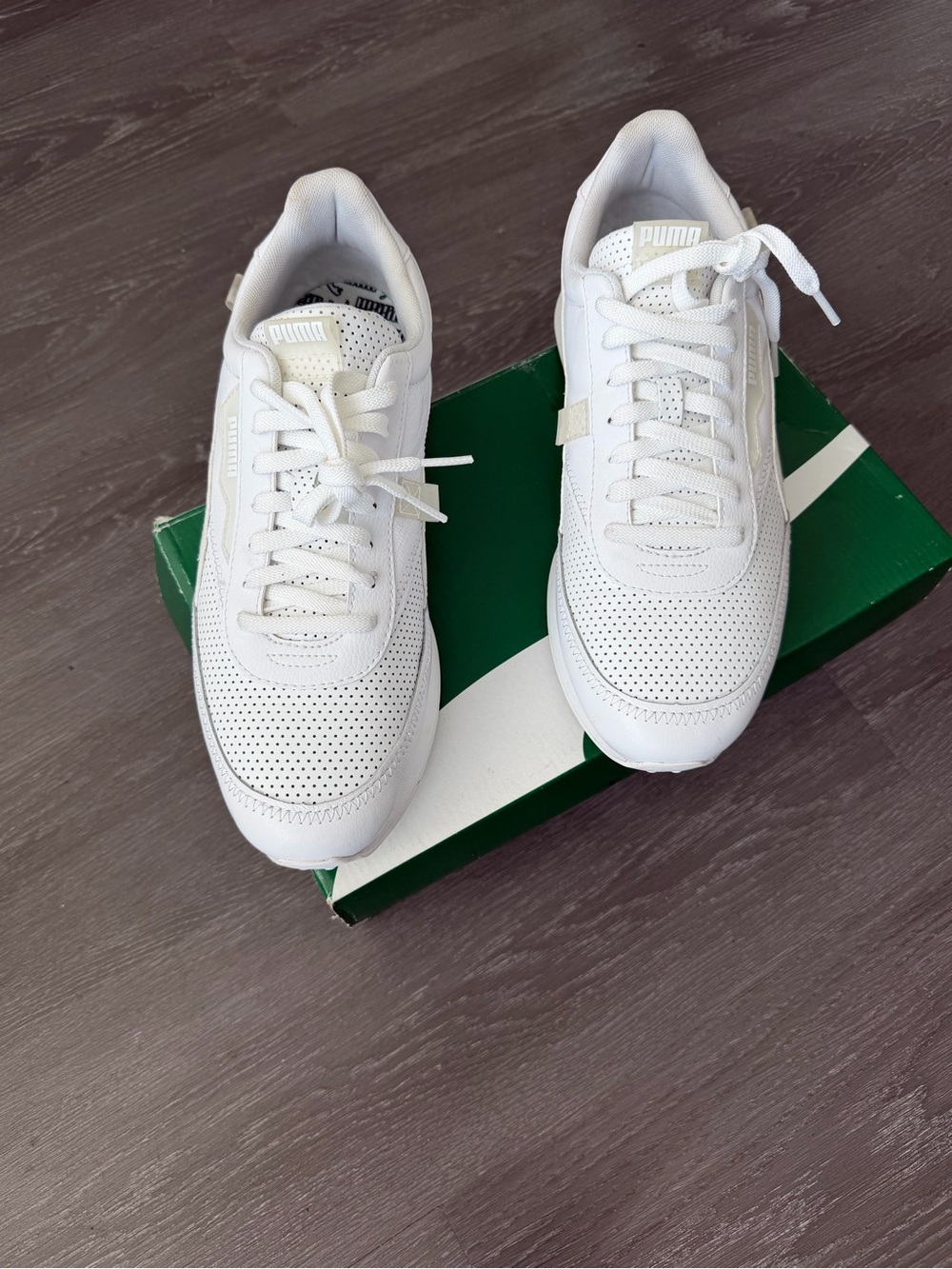 Puma White Perforated Low-Top Sneakers